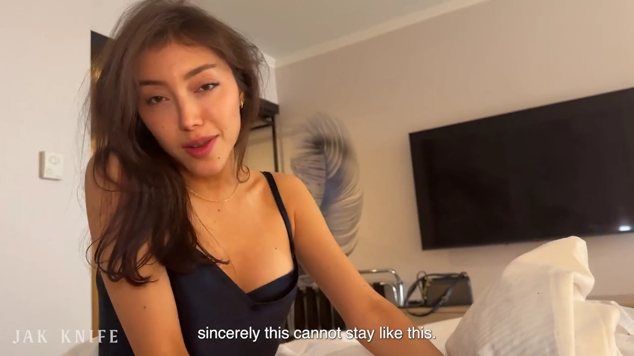 Steamy scene with a beautiful Spanish woman and an American man in a hotel room. porn video